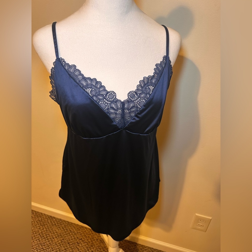SOMA Satin Lace Cami Navy Blue Size Large